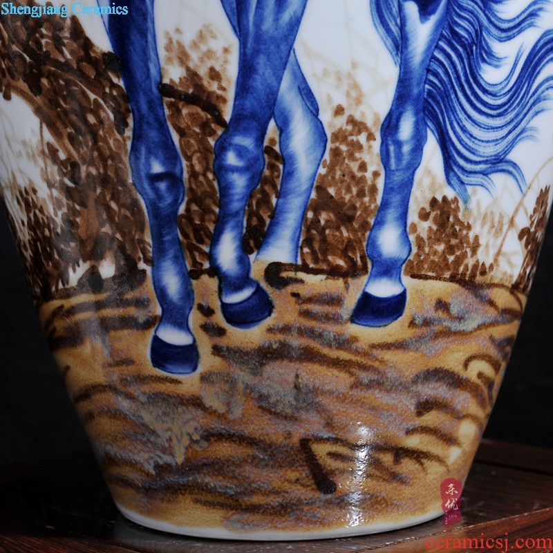 Jingdezhen hand-painted landscape ceramic floor large vases, vats Chinese sitting room porch villa decorations furnishing articles