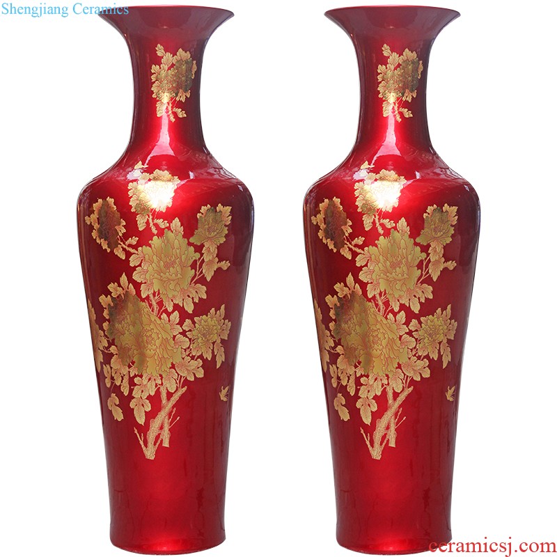 Jingdezhen ceramics red large vases, flower arranging Chinese style household adornment handicraft furnishing articles large living room