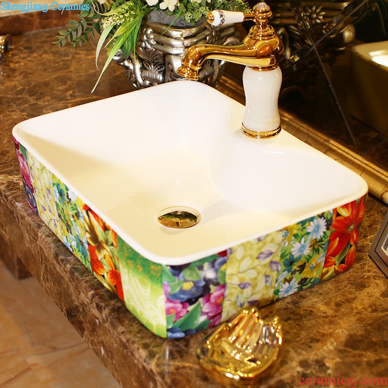 Post, neat square on the art of jingdezhen ceramic bowl lavatory sink basin peony square yellow gold