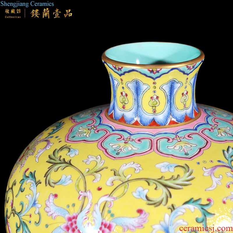 Jingdezhen imperial kiln chinaware imitation qing qianlong pastel green four seasons flower ears bottle of sitting room adornment is placed