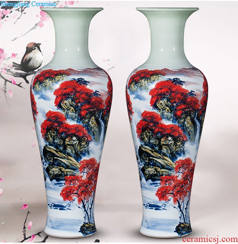 Jingdezhen ceramics hand-painted quiver big vase furnishing articles sitting room floor decoration painting scroll cylinder decoration