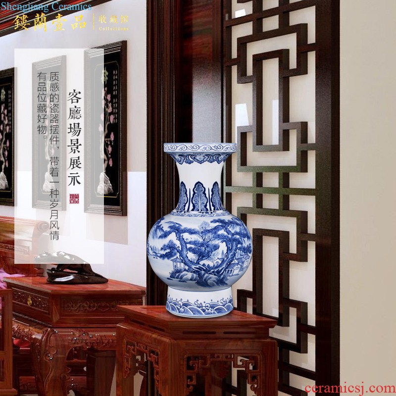 Jingdezhen blue and white dragon ceramics imitation qing qianlong ears big vase Chinese style living room home furnishing articles