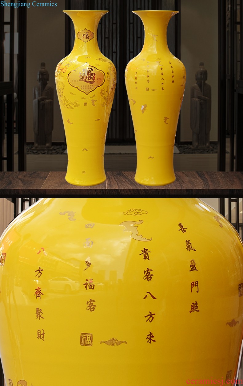 Jingdezhen ceramics yellow floret bottle of flower arranging furnishing articles of Chinese style living room TV cabinet household decorations arts and crafts