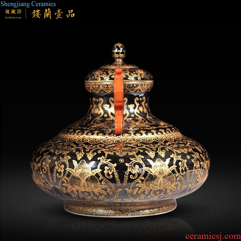 Imperial kiln jingdezhen ceramics high imitation qianlong yellow rolling road branch pattern mei bottles of the sitting room decorate household furnishing articles