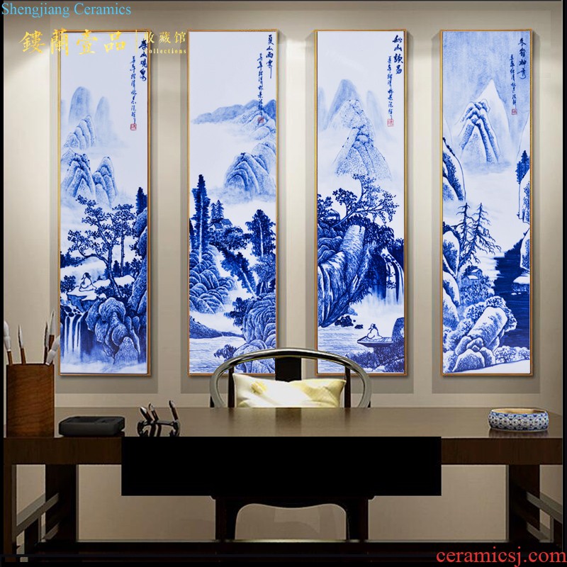 Jingdezhen ceramics hand draw freehand brushwork in traditional Chinese porcelain plate spring, summer, autumn and winter four screen painter background decoration hanging in furnishing articles