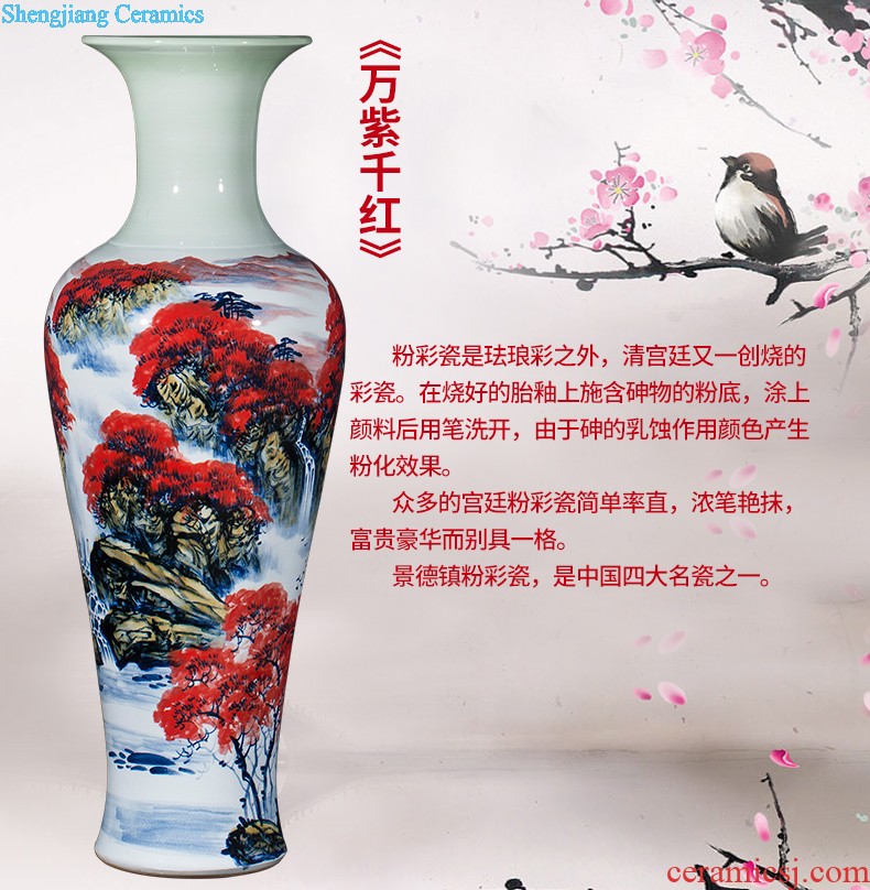 Jingdezhen ceramics hand-painted quiver big vase furnishing articles sitting room floor decoration painting scroll cylinder decoration