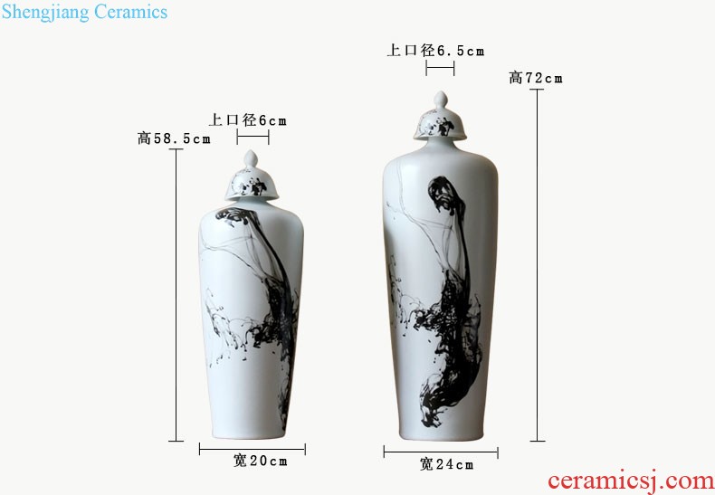 Jingdezhen ceramic furnishing articles hand-painted thick bamboo bird cover ceramic pot villa decoration floor vase