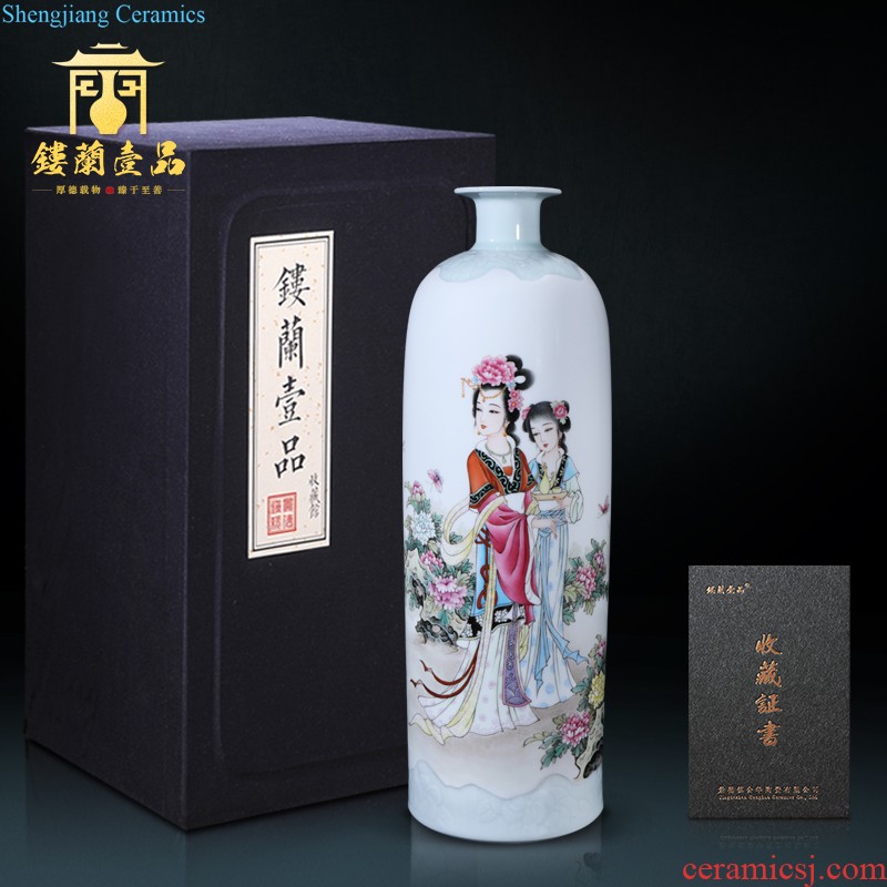 Jingdezhen ceramics hand-painted pastel big vase drunken beauty Chinese TV ark home sitting room adornment is placed