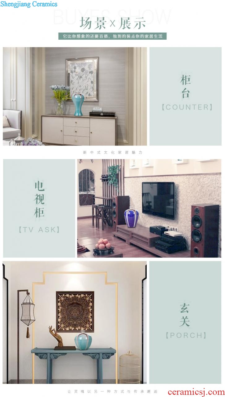 Jingdezhen ceramics vase furnishing articles powder blue glaze sweet grain ears and design the sitting room of Chinese style household ornaments