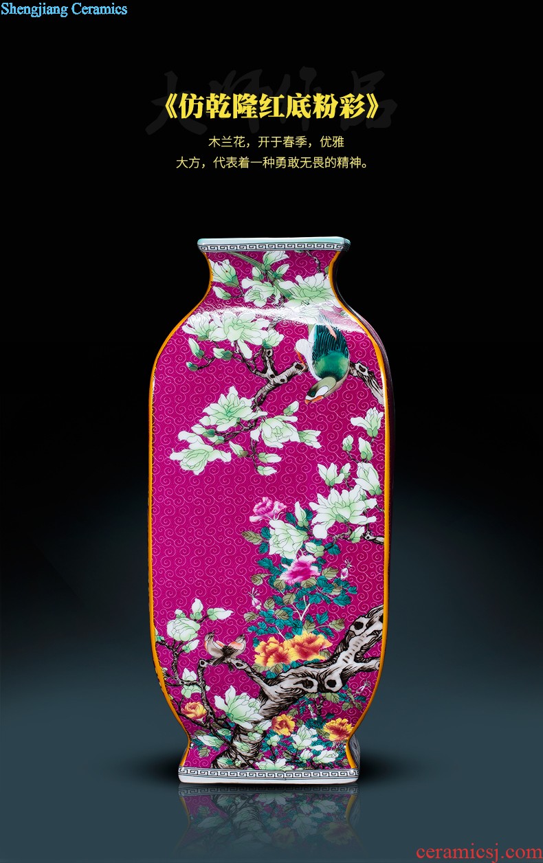 Jingdezhen ceramics powder enamel handpainted big vase landed large sitting room the hotel Chinese style adornment is placed at the door