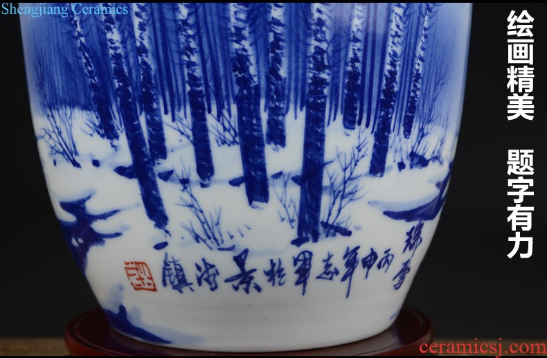 Jingdezhen ceramics Archaize peacock blue vase Chinese sitting room ark creative retro furnishing articles ornaments