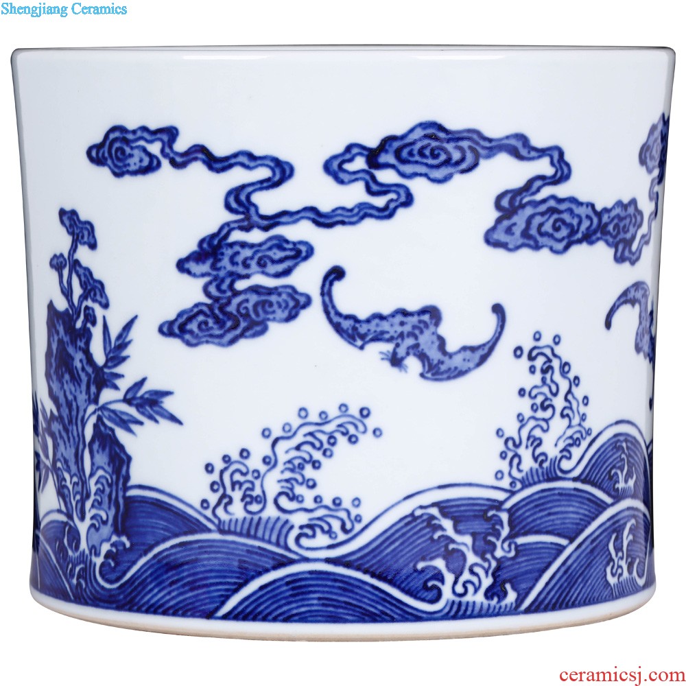 Jingdezhen ceramics furnishing articles imitation qing qianlong general grilled blue flowers large pot sitting room of Chinese style household crafts