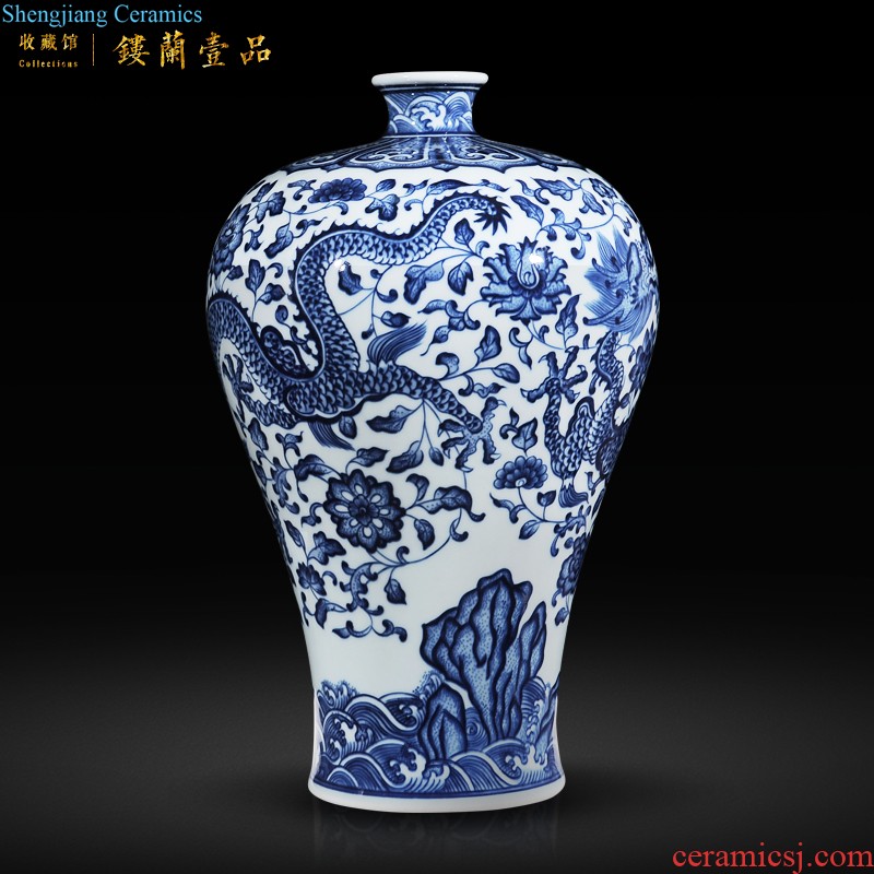 Jingdezhen ceramic Imitation qing qianlong blue and white lotus flower circular writing brush washer New Chinese style household adornment collection furnishing articles