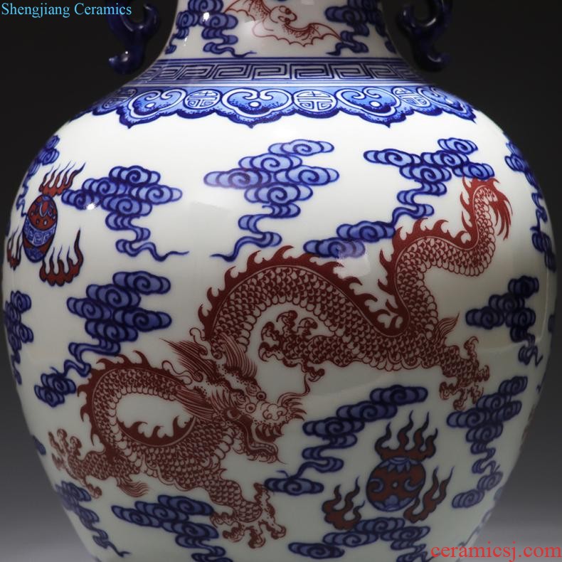 Jingdezhen ceramics pure hand-carved hand-painted vases, flower arranging place Chinese porcelain home decoration in the living room