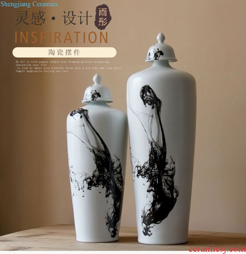 Jingdezhen ceramic furnishing articles hand-painted thick bamboo bird cover ceramic pot villa decoration floor vase