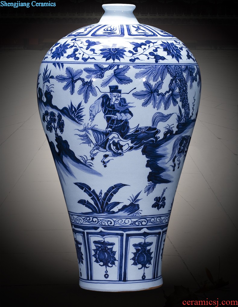 Jingdezhen blue and white porcelain vase antique hand-painted ceramics bound branch lotus new Chinese style household rich ancient frame is placed in the living room