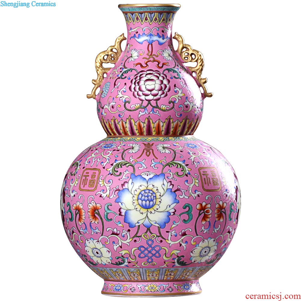 Jingdezhen ceramics vase furnishing articles imitation qing qianlong powder blue glaze colour ears pomegranate bottles of home decoration