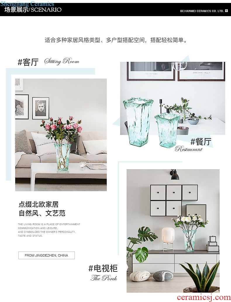 Ins the modern living room porch furnishing articles of jingdezhen ceramic vase creative hand dull gray green flowered