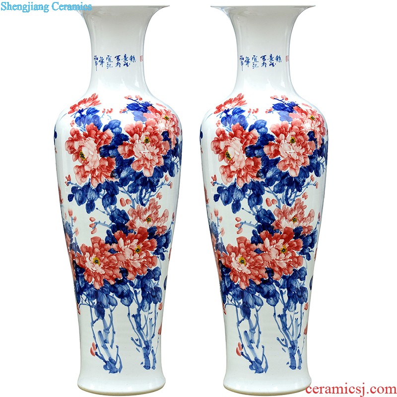 Jingdezhen ceramics by hand draw lotus flower vase furnishing articles sitting room of Chinese style household rich ancient frame flower decorations