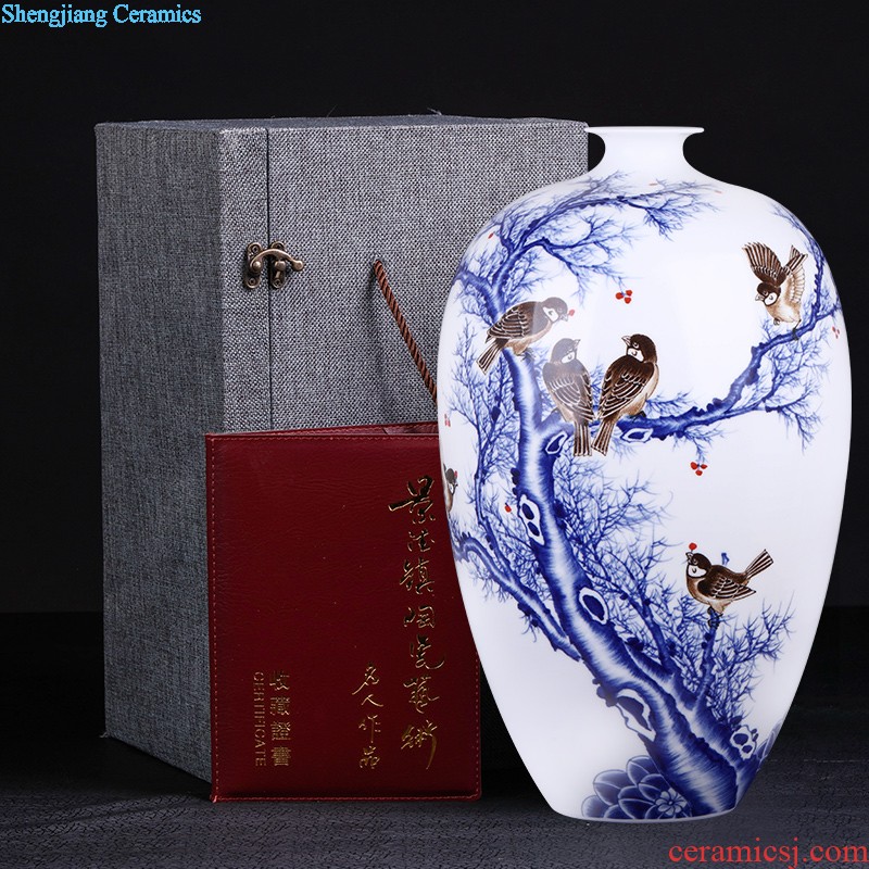 Jingdezhen ceramic vase furnishing articles antique blue-and-white ears flower receptacle, classical Chinese style household rich ancient frame ornaments