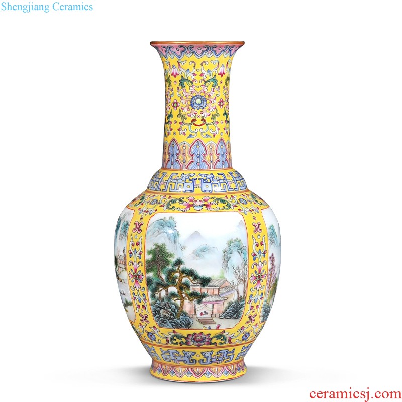 Jingdezhen imperial kiln chinaware archaize kangxi alum gold medallion red flower on celestial flower vase collection furnishing articles