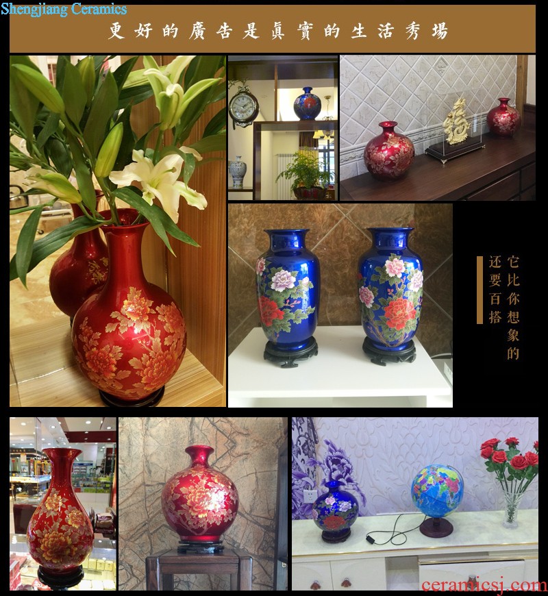 Jingdezhen ceramics vase hand-painted red lotus flower arrangement New Chinese style home sitting room adornment is placed