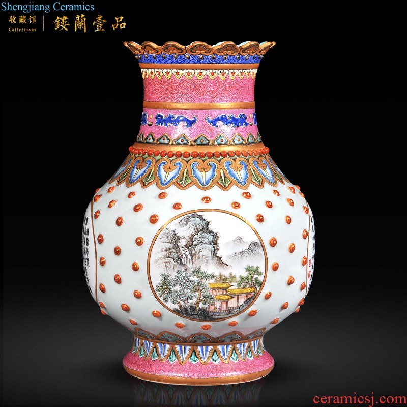 Jingdezhen imperial kiln chinaware imitation qing yongzheng pastel flower pattern six-party flower vase with Buddha sitting room home decoration furnishing articles