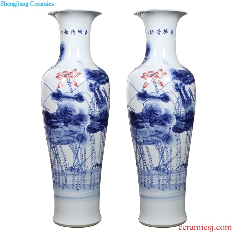 Jingdezhen ceramics landing a large vase hand-painted lotus furnishing articles villa hotel decoration crafts are sitting room