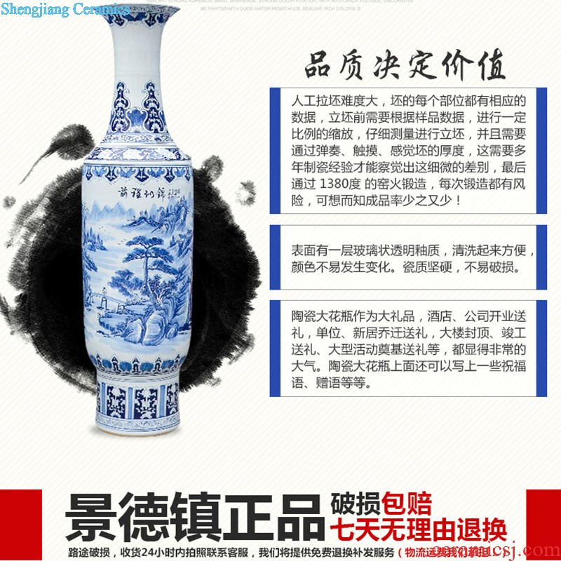 Jingdezhen ceramic floor big vase hand-painted antique imitation Ming blue and white porcelain sitting room porch place large ornament