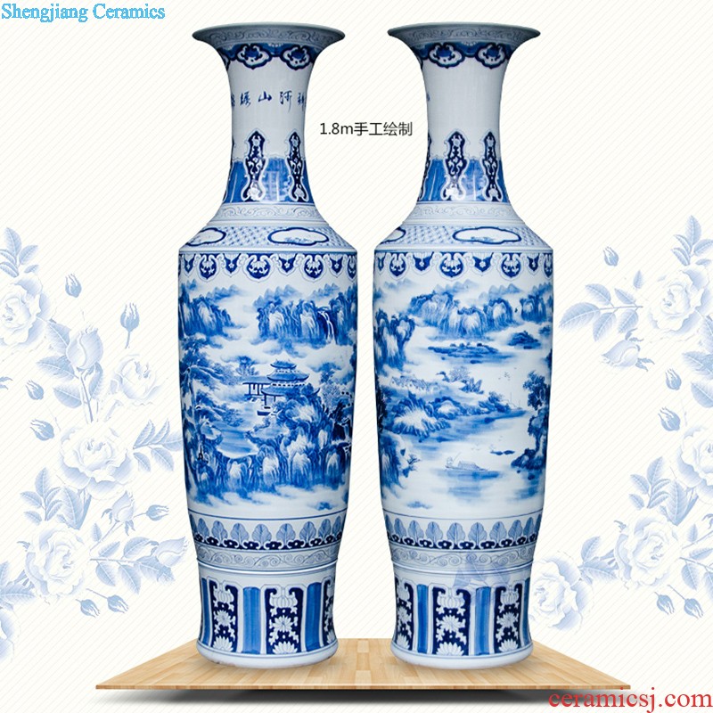 Famous master of jingdezhen ceramics hand-painted vases, flower arranging furnishing articles furnishing articles five sub-ka Chinese style living room decoration