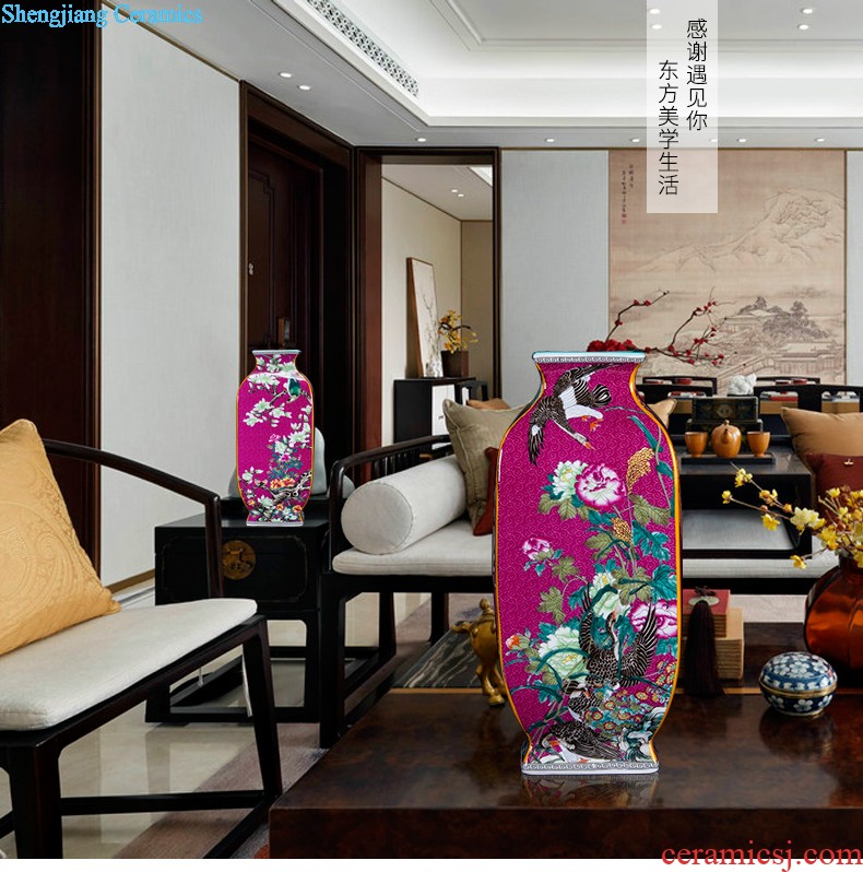 Jingdezhen ceramics powder enamel handpainted big vase landed large sitting room the hotel Chinese style adornment is placed at the door