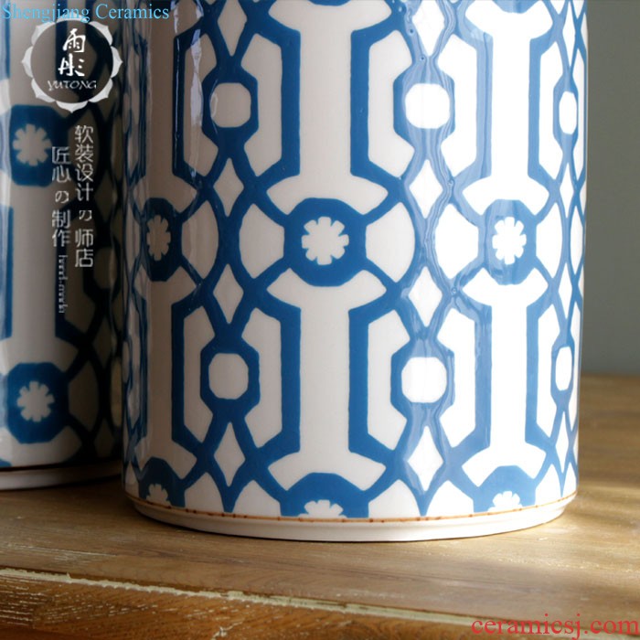 The rain tong home | blue and white porcelain of jingdezhen ceramics The quartet with cover storage tank snack jars furnishing articles porch decoration