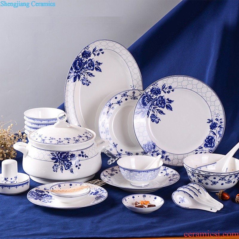 inky Jingdezhen ceramic tableware dishes suit 56 of the head of household bone bowls dish bowl chopsticks Chinese style