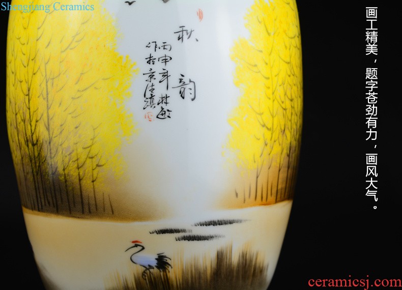 Jingdezhen ceramics Hand draw landscape painting large blue and white porcelain vase Sitting room be born Chinese style adornment furnishing articles