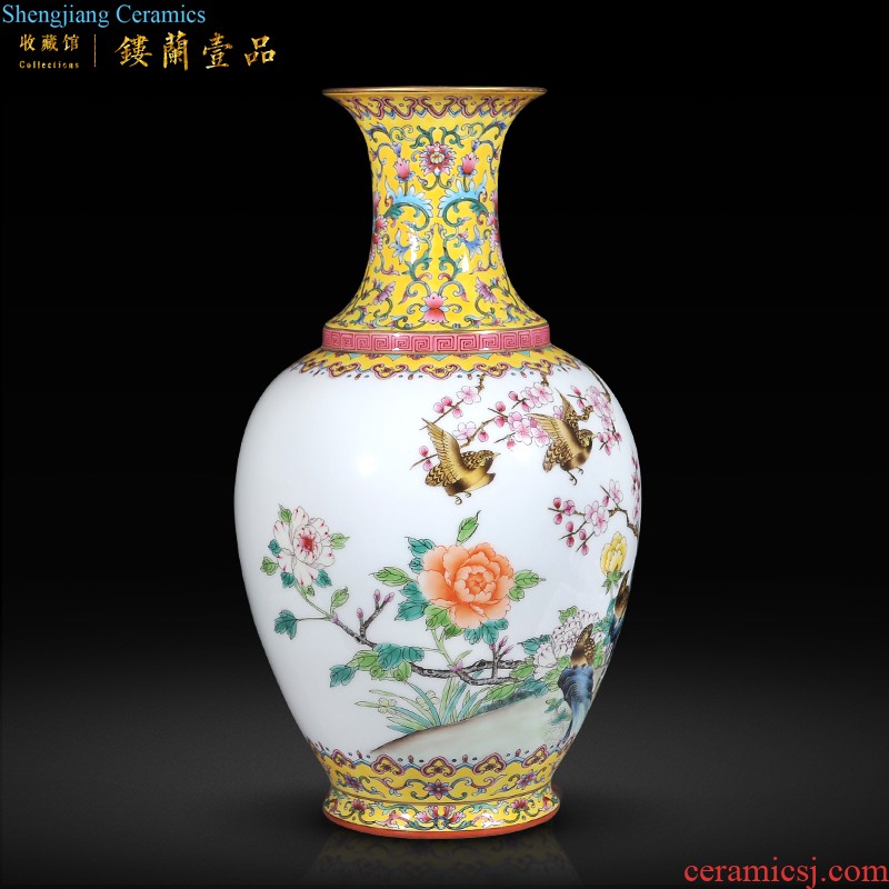 Jingdezhen imperial kiln chinaware archaize qing qianlong enamel pastel scramble for CV 18 wealth ears flat bottles of furnishing articles