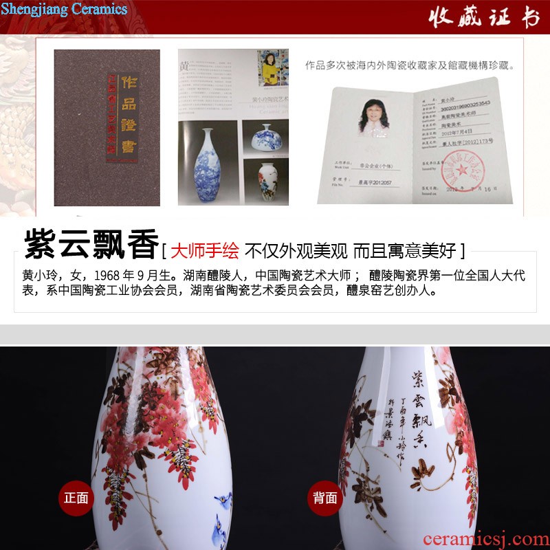 Jingdezhen ceramic three-piece hand-painted lotus vase flowers in new Chinese style household living room TV cabinet furnishing articles