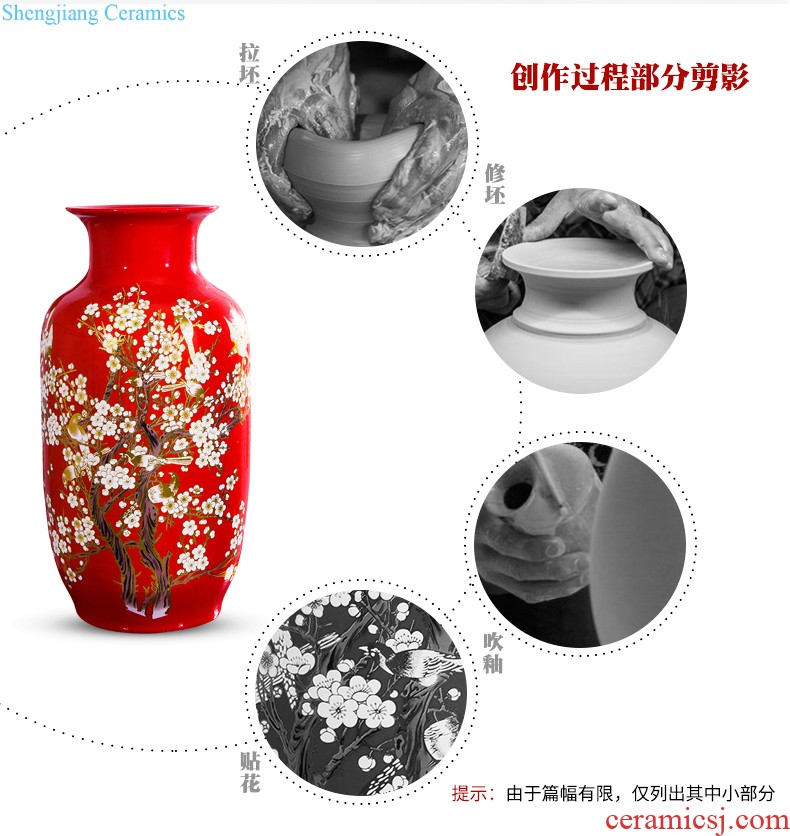 Jingdezhen ceramics China red lucky bamboo vases, flower arrangement home sitting room adornment is placed large wedding