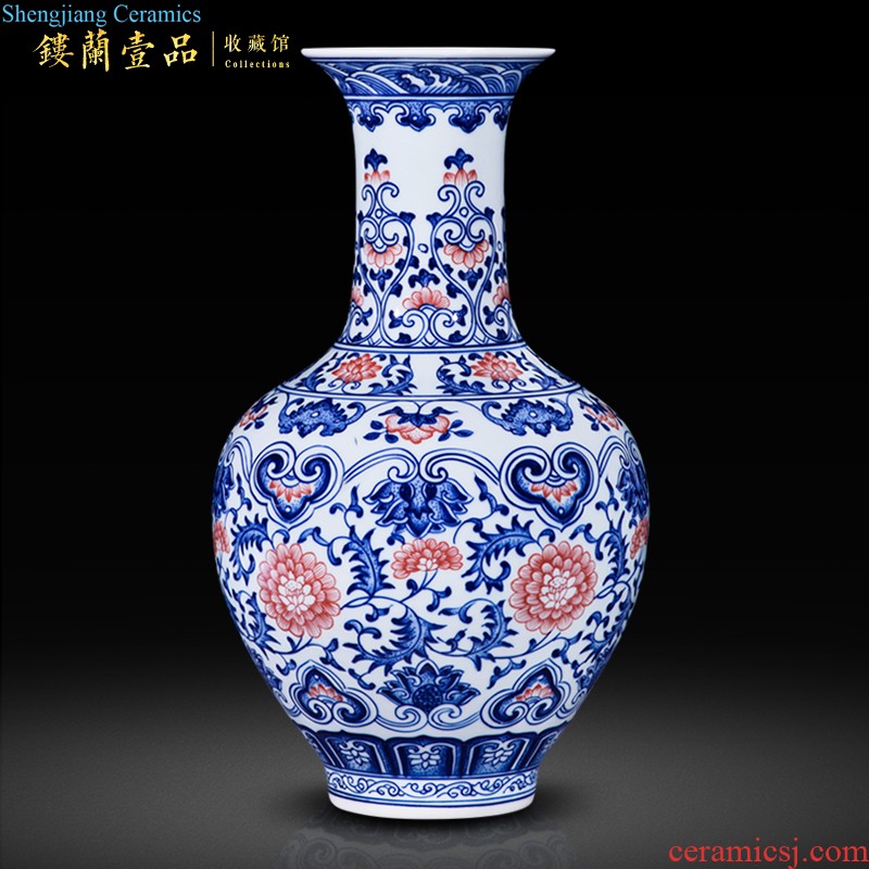 Jingdezhen ceramics imitation qing qianlong as gold glaze carving painting of flowers and big vase household sitting room adornment collection furnishing articles