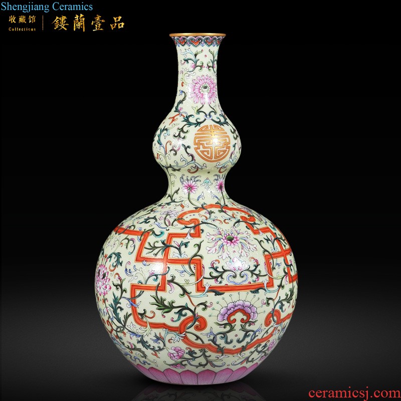 Jingdezhen ceramic imitation of qianlong emperor kiln the blue paint powder enamel vase YingXiWen lantern sitting room adornment is placed