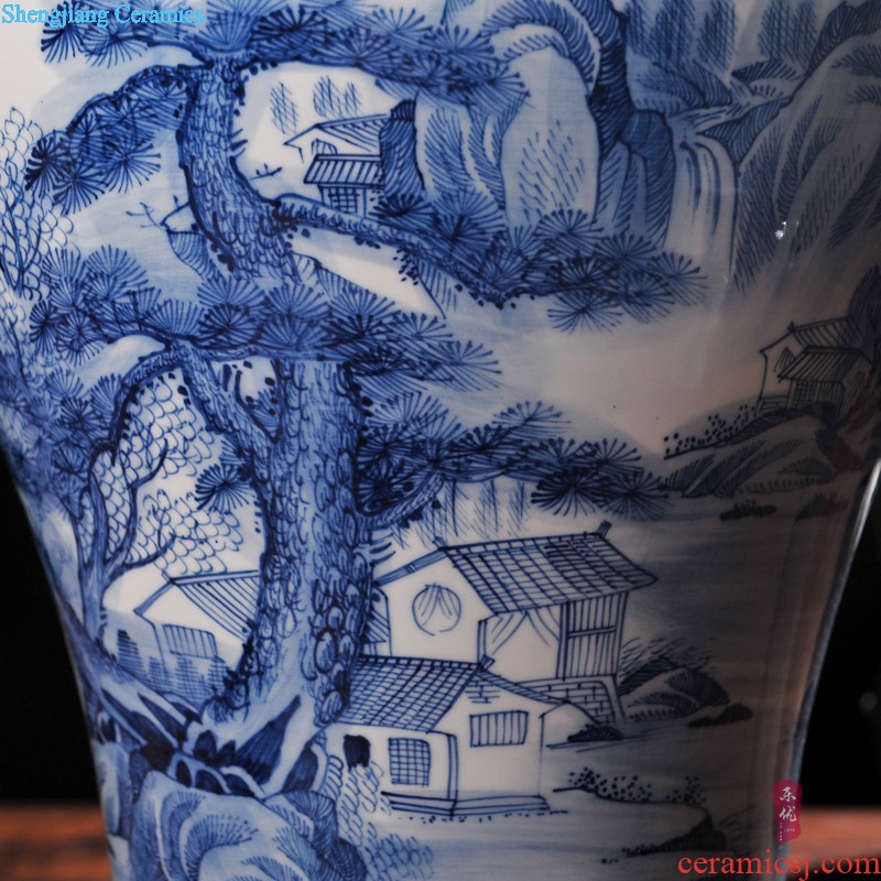 Jingdezhen ceramics hand-painted blue and white porcelain vase flower arrangement of vitality New Chinese style household adornment furnishing articles