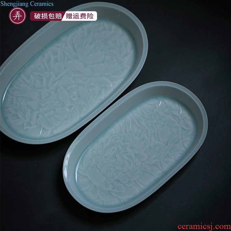 Household ceramic tea set 6 gentleman is received Jingdezhen pure manual kung fu tea accessories flower tea tray furnishing articles