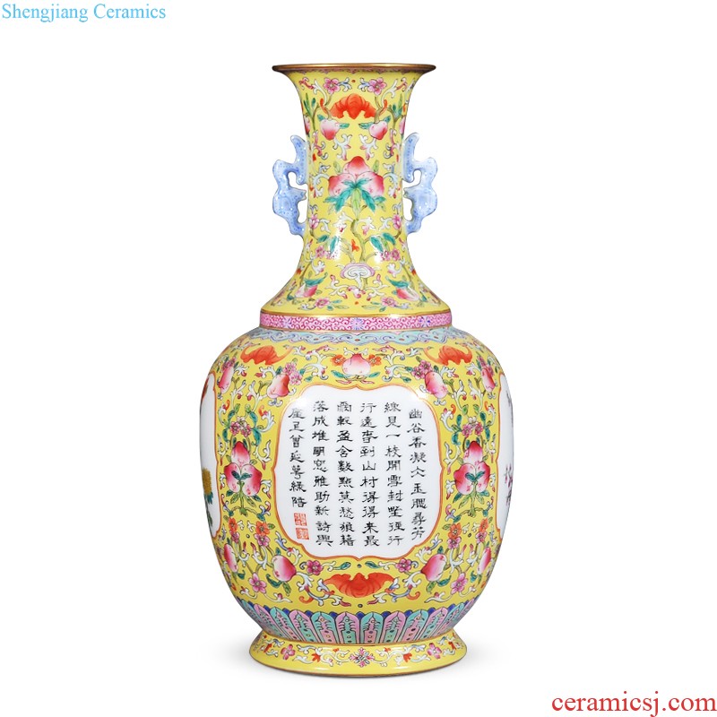 Jingdezhen imperial kiln chinaware imitation qianlong pastel green celebrates the life of the eight immortals figure cloud mouth vase sitting room adornment is placed