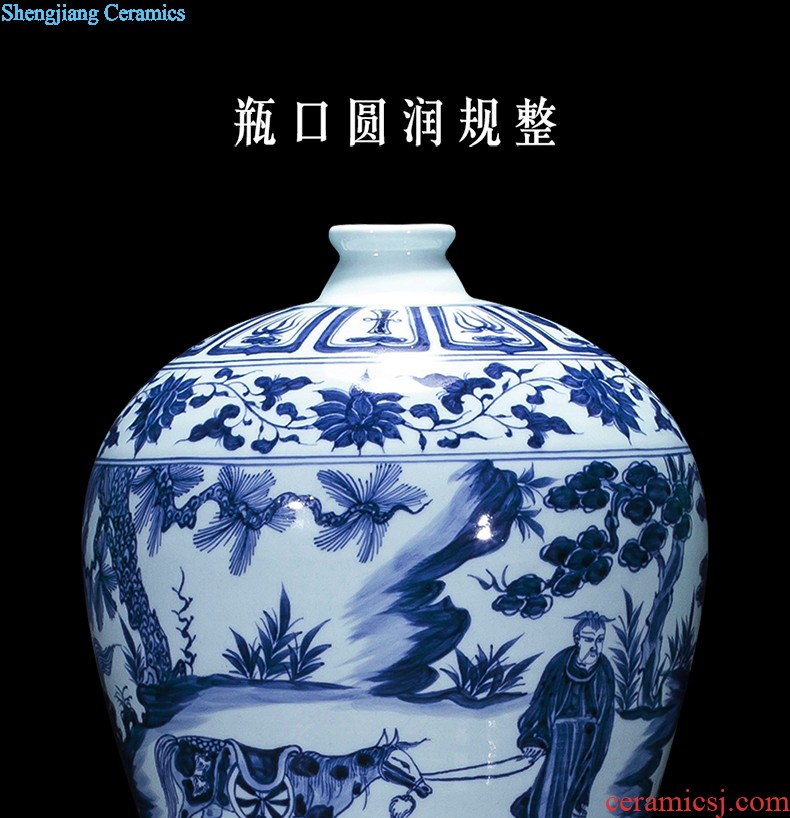 Jingdezhen blue and white porcelain vase antique hand-painted ceramics bound branch lotus new Chinese style household rich ancient frame is placed in the living room