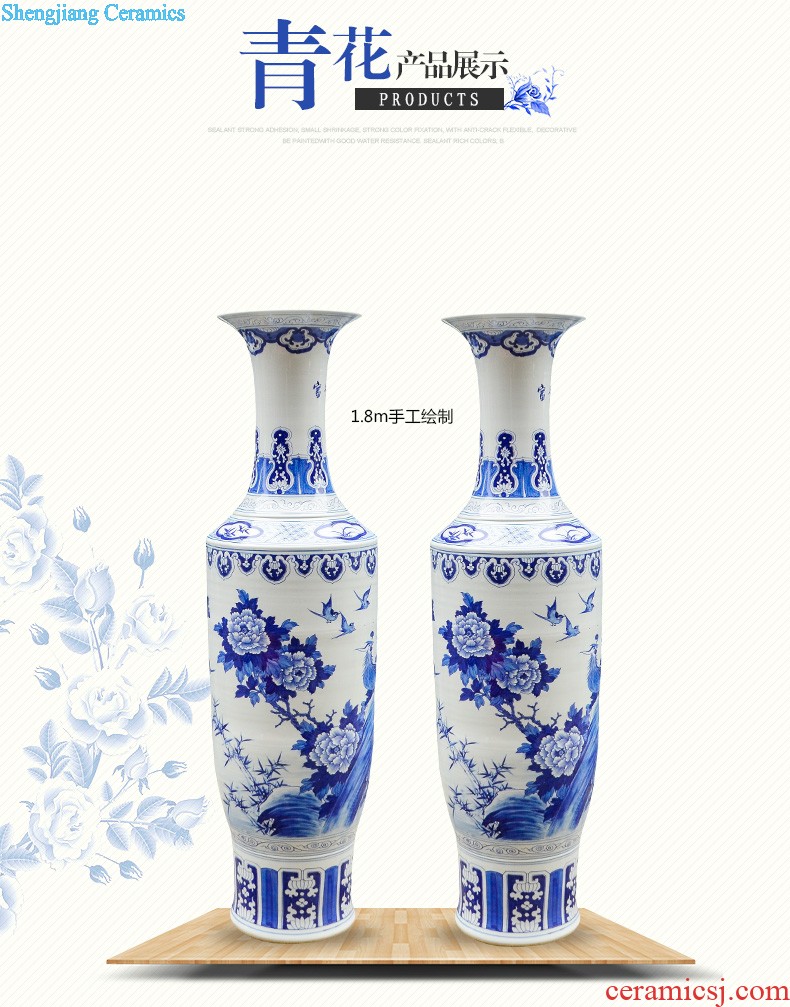 Jingdezhen ceramics hand-painted guest-greeting pine high landing craft large blue and white porcelain vase sitting room hotel decoration furnishing articles