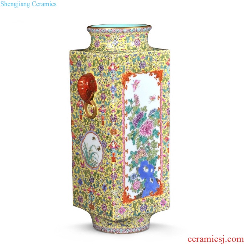 Imperial kiln jingdezhen ceramics high imitation qianlong pastel peach sitting room adornment grain vase collection nine home furnishing articles