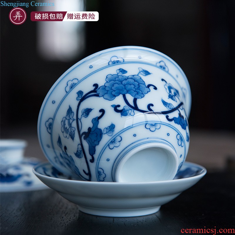 Kung fu tea set and contracted household ceramics glass hand-painted porcelain fair mug three tureen tea cup set