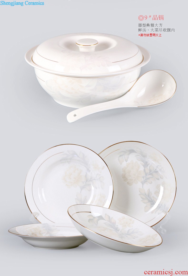 inky Blue and white porcelain tableware suit Chinese dishes Jingdezhen ceramic dishes suit Xin jade 3.0