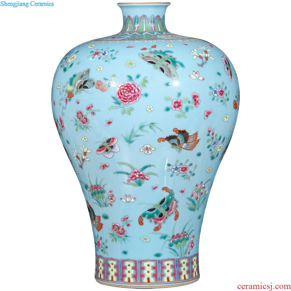 Jingdezhen ceramics imitation qing qianlong pastel LuHe spring vase with Chinese style household adornment penjing collection