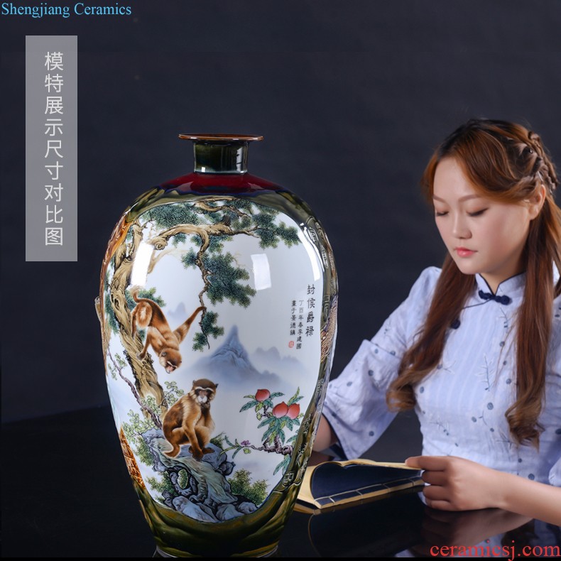 Jingdezhen ceramic manual hand-painted guest-greeting pine of large blue and white porcelain vase archaize sitting room hotel decoration furnishing articles