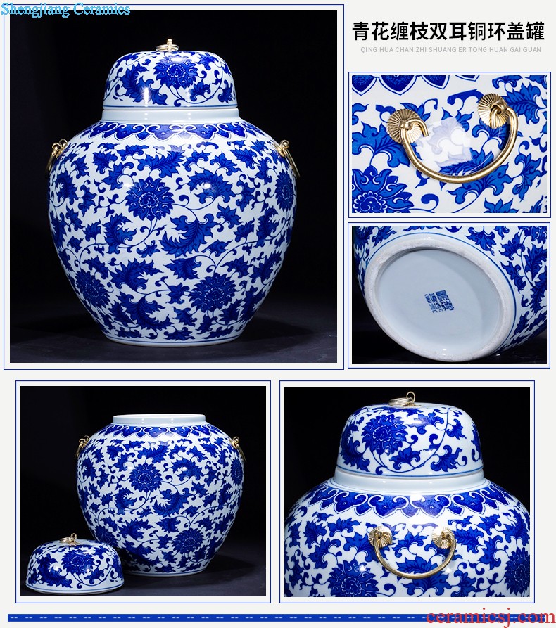 Jingdezhen ceramic hand-painted tank sitting room place the calligraphy and painting cylinder large fish bowl goldfish bowl lotus flower pot FCG